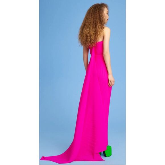 Solace London Harlee Strapless Pleated Chiffon Train Hot Pink Maxi Dress Size 4 - Picture 5 of 12